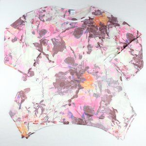 Time and Tru 3/4 Sleeve Sublimation Top Handkerchief Hem Beige Floral